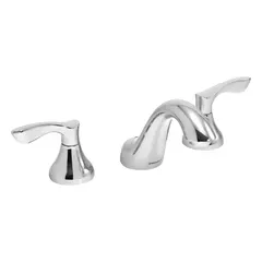 This widespread handle bathroom faucet from the Chelsea series features a brass body with a chrome finish and an arc spout. It has a flow rate of 1.2 gpm, suitable for residential and commercial bathroom sinks requiring a widespread configuration.