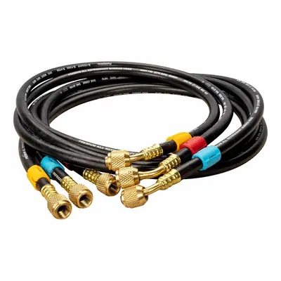 FIELDPIECE Hose Set: 5 ft Lg, 45° Angle, Black, Rubber, 3 Hoses - Evacuation & Charging Hose Sets