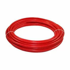 PEX Type A tubing for general plumbing and hydronic heating. 1-inch diameter, red color, supplied in a 100-foot coil with an R-value of 9. Suitable for hot and cold water supply lines, radiant heating, and hydronic distribution.