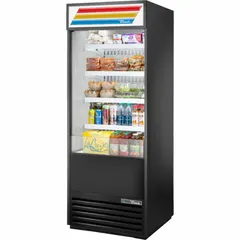 Black open refrigerated merchandiser with partial glass panels, 4 shelves, and R-290 refrigerant. Designed for commercial display of chilled products in retail settings.