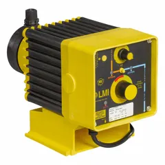 This compact solenoid-driven diaphragm metering pump is designed for precise chemical dosing in water treatment, industrial processing, and chemical injection applications. It features an Acrylic/PP head, PTFE diaphragm, FKM seals, and 316 SS check balls. Operates at 115V AC with ±1.0% reproducibility.