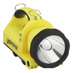 This safety-rated rechargeable lantern delivers up to 900 lumens with a 7.75-hour run time at maximum brightness. The polymer housing includes a shoulder strap for hands-free transport. Typical applications include use in hazardous locations where flammable gases, vapors, or dusts may be present, such as industrial facilities, chemical plants, and mining operations.