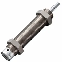 This steel shock absorber has an extended length of 155 mm and a force rating of 33.2 N. It is used to dampen motion and absorb impact in industrial machinery and automation systems, providing controlled deceleration and reduced vibration in light-duty applications.