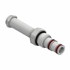 Screw-in solenoid cartridge valve with two-position, three-way configuration for C10-3 valve cavity. Steel construction with polyurethane seals. Used for directional control in hydraulic systems, such as flow switching or pressure release in industrial machinery and mobile equipment.