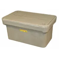Underground electrical enclosure made of monolithic polymer concrete with an open bottom and a cover featuring an Electric logo. Usable interior dimensions are 21 1/4 in x 11 3/4 in x 10 in. Designed for burying to house and protect electrical connections, splices, and equipment in below-grade applications