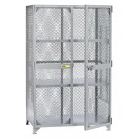 This LITTLE GIANT industrial ventilated shelf cabinet is constructed with a gray steel body and ventilated panels for airflow. It includes 2 adjustable shelves and a leg base, with an assembled frame. Suitable for storage in warehouses, factories, and maintenance facilities where ventilation is beneficial