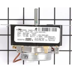 OEM replacement timer for Whirlpool washing machines and dryers. Controls cycle duration and sequencing to ensure proper operation of drying and wash cycles.