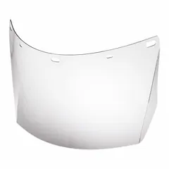 Clear, reusable polycarbonate replacement visor for general-purpose face protection. Overall height 7-1/2 in. Shields against splashes, debris, and impact in industrial environments such as machining, material handling, and maintenance.