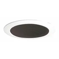 This 4-inch diameter housing trim ring is rated for 50 W and wet locations. It features a matte white baffle finish and is designed for flat ceilings. Suitable for use in bathrooms, covered porches, and other damp areas where glare reduction and even light distribution are required
