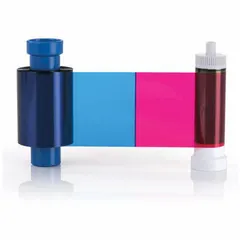 Full-color ribbon for ID card printers, delivering 200 prints per roll. Compatible with printer part number MC250YMCKOK/2. Used for printing photo ID cards, badges, and access cards in security and visitor management applications.