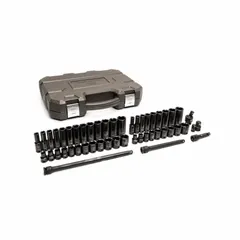 This 23-piece SAE impact socket set features a 3/8 in drive size with six-point chrome sockets. The friction retention design secures sockets on the drive tool. Suitable for tightening and loosening SAE fasteners in automotive repair, industrial maintenance, and mechanical assembly.