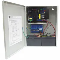 Steel-enclosed power supply board converting 115V AC input to regulated 24VDC at 10A. Designed for power distribution in access control, security, and industrial systems. Includes four PTC-protected outputs