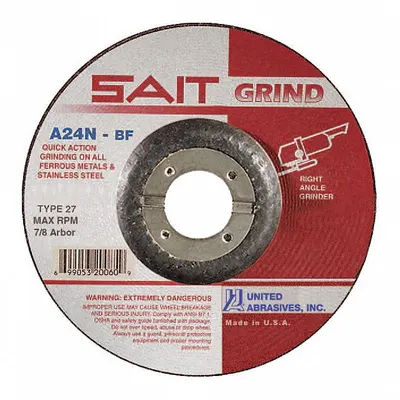 UNITED ABRASIVES-SAIT A24N Type 27 Depressed Center Grinding Wheel - General Purpose Grinding Wheels for Carbon & Stainless Steel