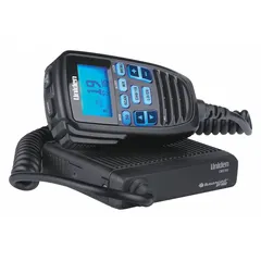 This handheld CB radio operates in the 26 to 27 MHz citizen band frequency range. It features an 8 ft microphone cord and a PL259 connector. The compact unit is suited for portable two-way communication in applications where mobile or base radios are not practical.