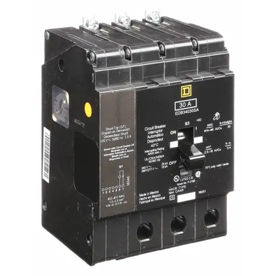 SQUARE D Miniature Circuit Breaker: 30 A, 277/480V AC, Three Phase, 18kA at 277/480V AC - EDB & EGB Series, Bolt-On Square D Miniature Circuit Breakers