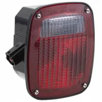 This GROTE combination light provides stop, turn, and tail lighting in a single unit. It features a clear/red square lens with incandescent illumination and a stud mount for permanent installation. Compliant with FMVSS 108, it is suitable for use on trailers, trucks, and other vehicles requiring a red rear combination light