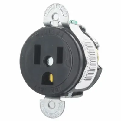 LEVITON 5258-SS Single Receptacle, 5-15R, Black, 125V AC, 15A, 2-Pole/3-Wire - General Purpose Receptacles