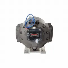 Positive displacement flowmeter for fuel transfer applications. Anodized aluminum housing. Measures in gallons with +/-0.5% accuracy. No display. Suitable for diesel, gasoline, and similar fluids.
