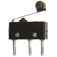 Miniature snap-action switch with roller lever actuator, featuring 1 normally open and 1 normally closed contact configuration. Rated for 5 A at 240 V AC with quick-connect terminals. Suitable for position sensing and limit control in industrial automation, HVAC, and vending machine applications