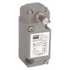 Rotary-motion limit switch with rotary lever actuator, non-metallic construction, screw terminals, and DPDT contact configuration. No actuator included. Used in industrial automation for position sensing of moving machinery parts such as in conveyor systems and packaging equipment.