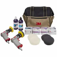 This boxed kit includes 3-inch abrasive discs from the Perfect-IT series for restoring clarity to foggy or yellowed automotive headlight lenses. The multi-surface formulation helps improve light output and vehicle appearance
