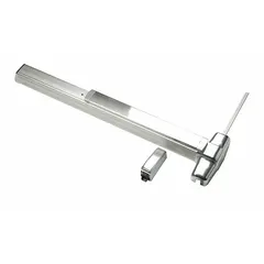 Aluminum surface vertical rod exit device with touchbar for doors up to 4 ft wide. Provides push-bar operation for egress applications in commercial settings. Finish: US28 satin aluminum.