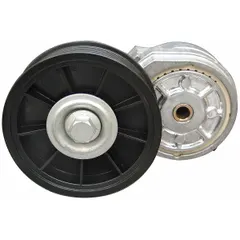 Self-adjusting belt tensioner with one pulley, 3 3/4 in outside diameter. Automatically maintains proper tension on engine accessory drive belts, reducing slippage and noise. Suitable for automotive and light-truck applications.