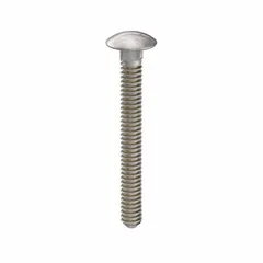 Carriage bolt with square neck prevents rotation during tightening. Made from 18-8 stainless steel for corrosion resistance. Thread size #10-24, length 1-3/4 in, plain finish. Suitable for fastening metal to wood or metal to metal in industrial assemblies, machinery guards, and conveyor systems. Pack of 25.