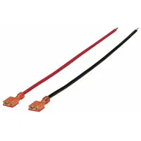 Set of two color-coded battery leads (red and black) for connecting backup batteries to compatible power supply systems. Used in security, access control, and industrial applications requiring reliable DC power connections