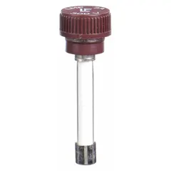 Time-delay fuse rated 5 A at 300 V AC, featuring a cylindrical body with an integrated insulating cap. Designed for overcurrent protection in circuits subject to temporary inrush currents, such as motor starters, control transformers, and panel boards.