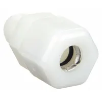General-purpose nylon compression fitting adapter with 5/16 in OD tube connection and 1/4 in male NPTF threaded pipe end. Used to transition between tubing and threaded pipe systems in pneumatic, instrumentation, and fluid handling applications