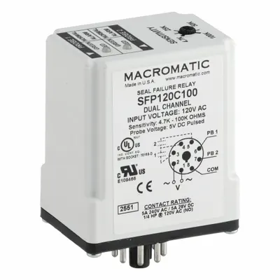 MACROMATIC Pump Seal Failure Relay: Socket Mounted, 5 A Current Rating, 120V AC - Socket-Mounted Relays