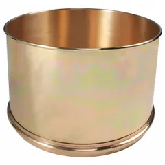 This brass sieve pan is used for particle size analysis in laboratory and industrial settings. It fits standard 12-inch diameter sieve shakers and is commonly employed in aggregate testing, soil analysis, and quality control for construction materials.