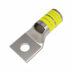 Copper compression lug for terminating 250 kcmil stranded copper wire to a 3/8 in stud. Suitable for standard wire types in power distribution and heavy equipment connections.
