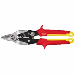 This straight-cut aviation snip features a steel blade and aluminum body with TPR handles for comfort. With a 10-inch overall length and 1-inch cutting length, it is suited for straight cutting of sheet metal in HVAC, metal fabrication, and construction applications.