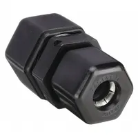 This polypropylene compression tube fitting union connects two tubes of different outer diameters, 1/2 in and 3/8 in, in fluid systems. It features a Compression x Compression configuration and is FDA approved for applications requiring food-grade compliance