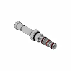 Screw-in, two-position, four-way solenoid cartridge valve with C10-4 cavity size. Constructed from steel with polyurethane seal material. Electrically actuated for directional flow control in hydraulic systems.
