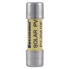 Fast-acting cylindrical fuse rated at 6 A and 1000 V DC. Part of the PV-F series. Used for overcurrent protection in photovoltaic systems, such as solar panel combiner boxes and DC circuits.
