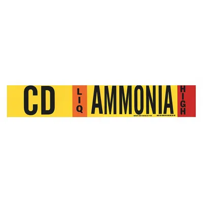 BRADY Ammonia Adhesive Pipe Marker CD LIQ High 2-1/2 to 7-7/8 in - Ammonia Adhesive Pipe Markers