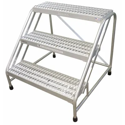 COTTERMAN Step Stool: 3 Steps, 2.5 ft Overall Ht, 500 lb Load Cap, Aluminum - Rigid Step Stools