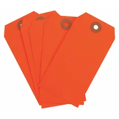 Fluorescent red cardstock shipping tag with 30-point thickness. Measures 4-3/4 inches high by 2-3/8 inches wide. Pack of 1,000. Used for identifying packages, pallets, and inventory in industrial shipping and labeling applications.