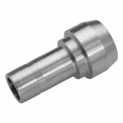 This double-ferrule compression fitting adapter connects two tubes of different outer diameters, 3/8 in and 1/8 in. Made of stainless steel, it provides a leak-tight seal in industrial tubing systems. Compatible with Parker A-LOK fittings.