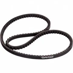 This DAYCO 13A Series cogged V-belt features a 36° angle and 5/16 in thickness, with polyester reinforcing cord. Designed for power transmission applications requiring flexibility and reduced bending stress, it is suitable for drives with small pulleys or tight radii.