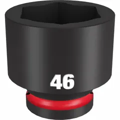This 3/4" drive impact socket is designed for use with impact wrenches in heavy-duty fastening and loosening applications. It features a 46 mm metric, 6-point configuration and a black phosphate finish. Suitable for automotive, construction, and industrial maintenance tasks.