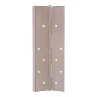 This concealed-mount piano hinge is designed for continuous-hinge applications on enclosures, cabinets, and equipment requiring a full-length hinge. The stainless steel construction provides corrosion resistance for use in industrial environments. It features a screw-on installation with a leaf height of 83 1/8 inches and a leaf width of 2 3/16 inches