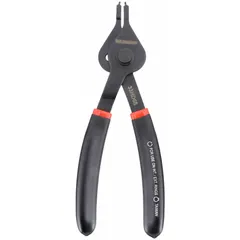 Convertible retaining-ring pliers for installing and removing both external and internal retaining rings. Accommodates bore diameters from 18 mm to 48 mm and shaft diameters from 18 mm to 48 mm. Suitable for maintenance and assembly tasks in industrial settings.
