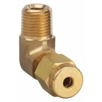 This PARKER double-ferrule brass compression fitting elbow connects 1/8 in OD tubing to a 1/8 in male NPT threaded port. Type Compression x MNPT, it is compatible with Parker A-LOK fittings. Commonly used in instrumentation, hydraulic, and pneumatic systems for leak-free sealing and compact routing