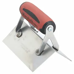 Step tool for finishing outside corners in masonry and plastering. Stainless steel blade with DuraSoft handle for comfort and control. Blade length 6 in, width 2 1/2 in.