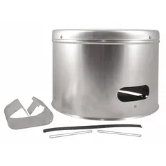 This weatherhood is designed to protect outdoor HVACR equipment from rain, snow, and debris. It serves as a housing or mounting kit for fans, motors, or controls in commercial and industrial ventilation systems.