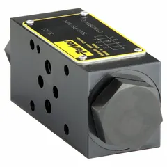 Double pilot-operated check valve with D03 NFPA size. Maximum pressure rating of 5,075 psi. Used in hydraulic circuits to block flow in one direction and permit free reverse flow upon pilot pressure application, suitable for load holding and safety functions in industrial and mobile equipment.